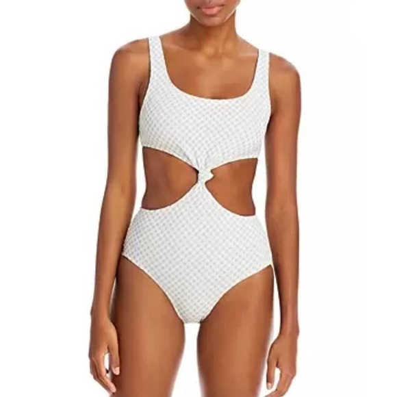Solid and striped The Bailey Lurex Gingham one piece bathing suit S - Picture 1 of 9